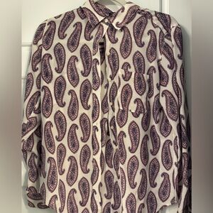 Ann Taylor Silk Paisley Blouse in Purple and Cream